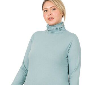 Plus Premium Microfiber Mock Neck Top "BLUES"